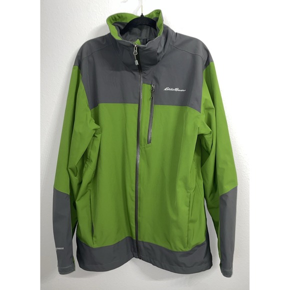 Eddie Bauer Mens LT Weatheredge Rain Jacket Green Pockets Hood Softshell - Picture 1 of 6